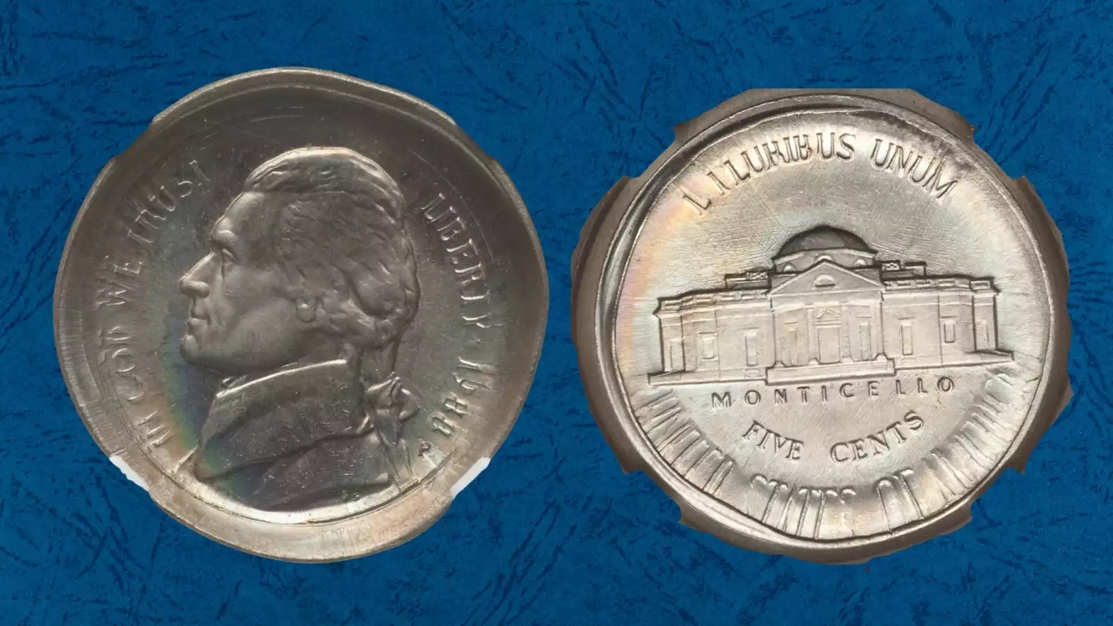 1988 nickel wrong planchet error struck on an undersized or different metal planchet alongside standard coin for size comparison